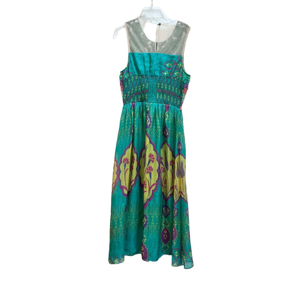 Hemant and Nandita Mintzita Silk Embroidered Green Sleeveless Maxi Dress Size 2 - Picture 4 of 10